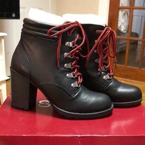 ESPRIT High Heeled Leather Combat Boots, sz 7 NWT